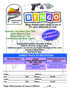 Redwood County Pheasants Forever Gun & Diamond Bingo 2020